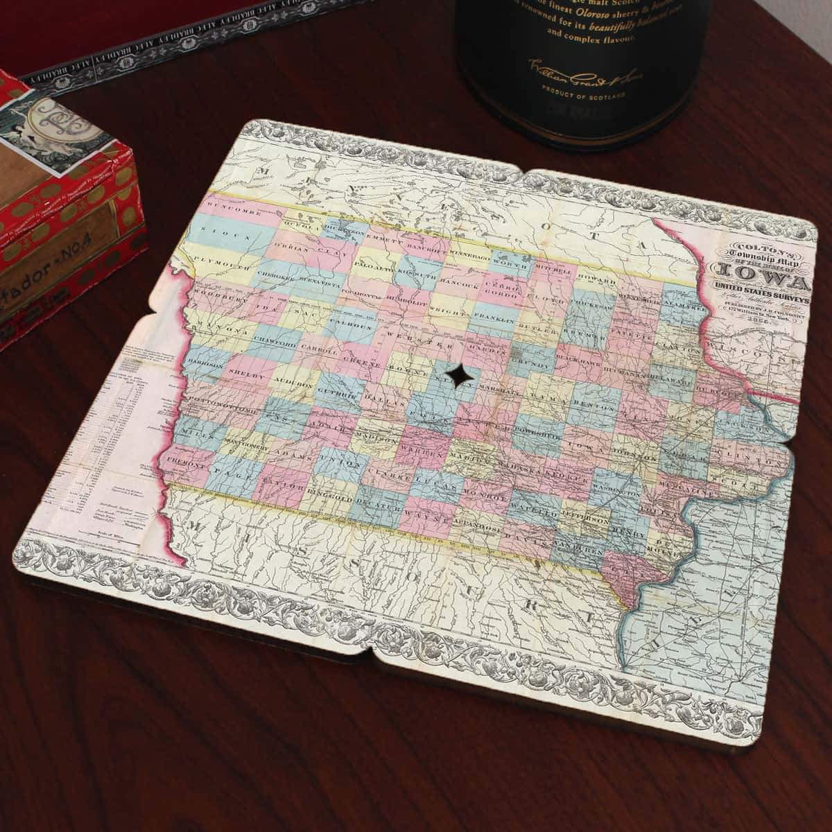 Torched Products Coasters Iowa Old World Map Coaster (790591930485)