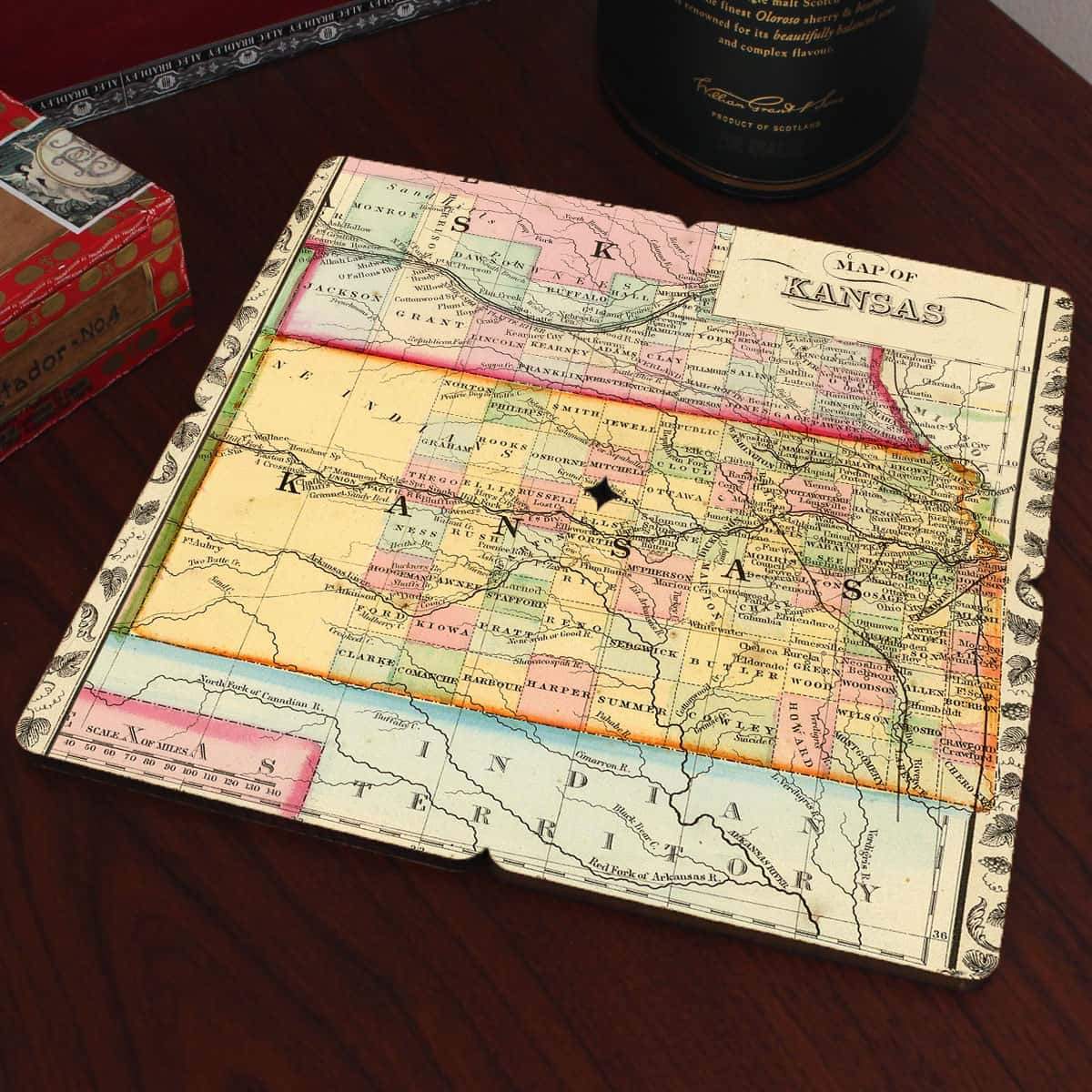 Torched Products Coasters Kansas Old World Map Coaster (790593011829)