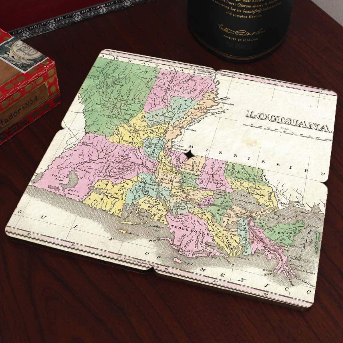 Torched Products Coasters Louisiana Old World Map Coaster (790593568885)