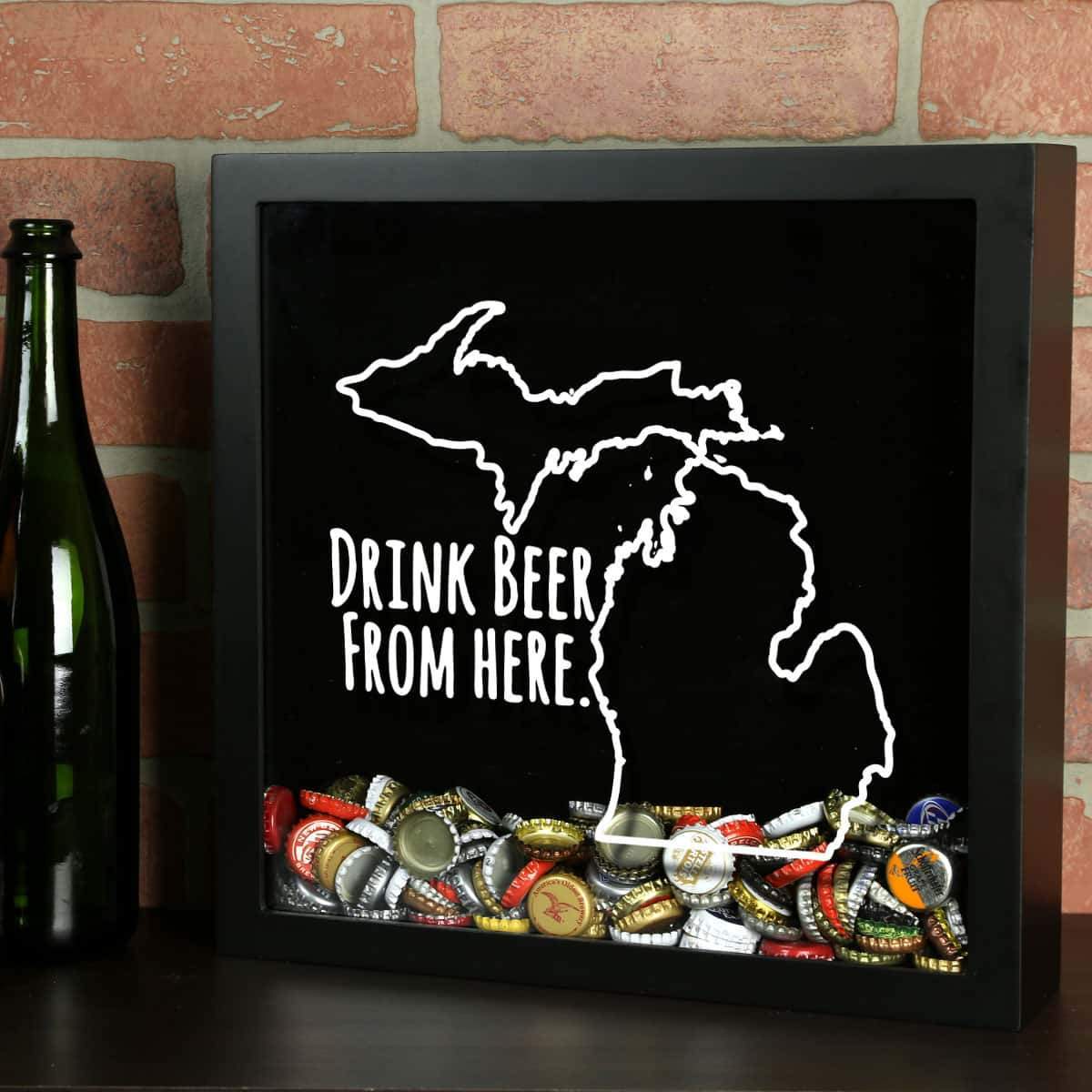 Torched Products Shadow Box Black Michigan Drink Beer From Here Beer Cap Shadow Box (781176537205)