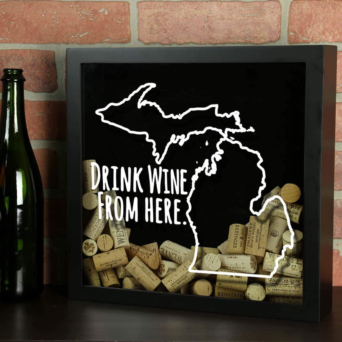 Torched Products Shadow Box Black Michigan Drink Wine From Here Wine Cork Shadow Box (795744829557)