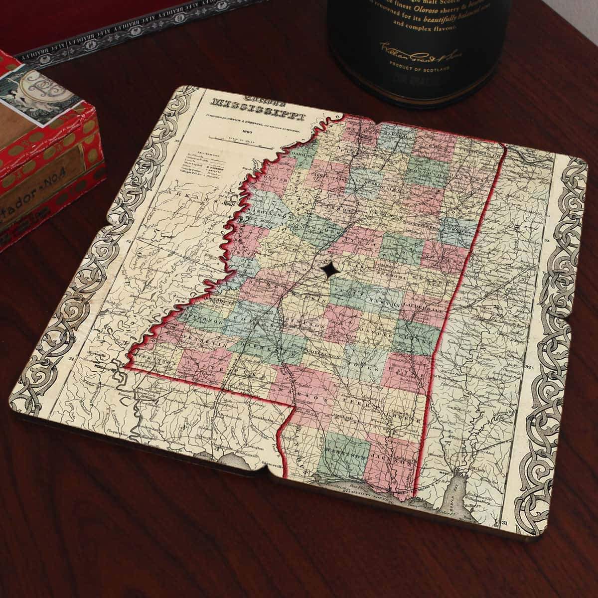 Torched Products Coasters Mississippi Old World Map Coaster (790593896565)