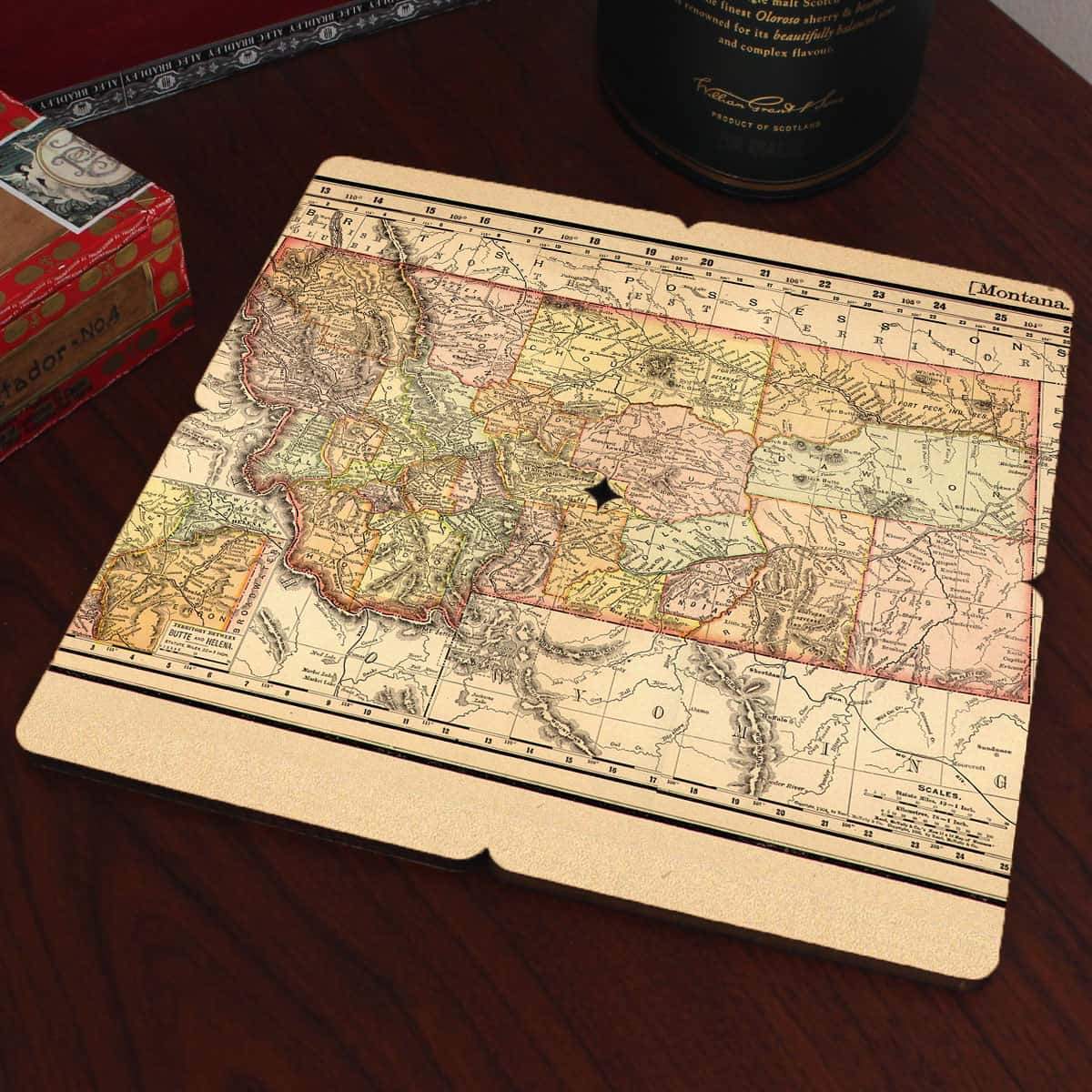 Torched Products Coasters Montana Old World Map Coaster (790594257013)