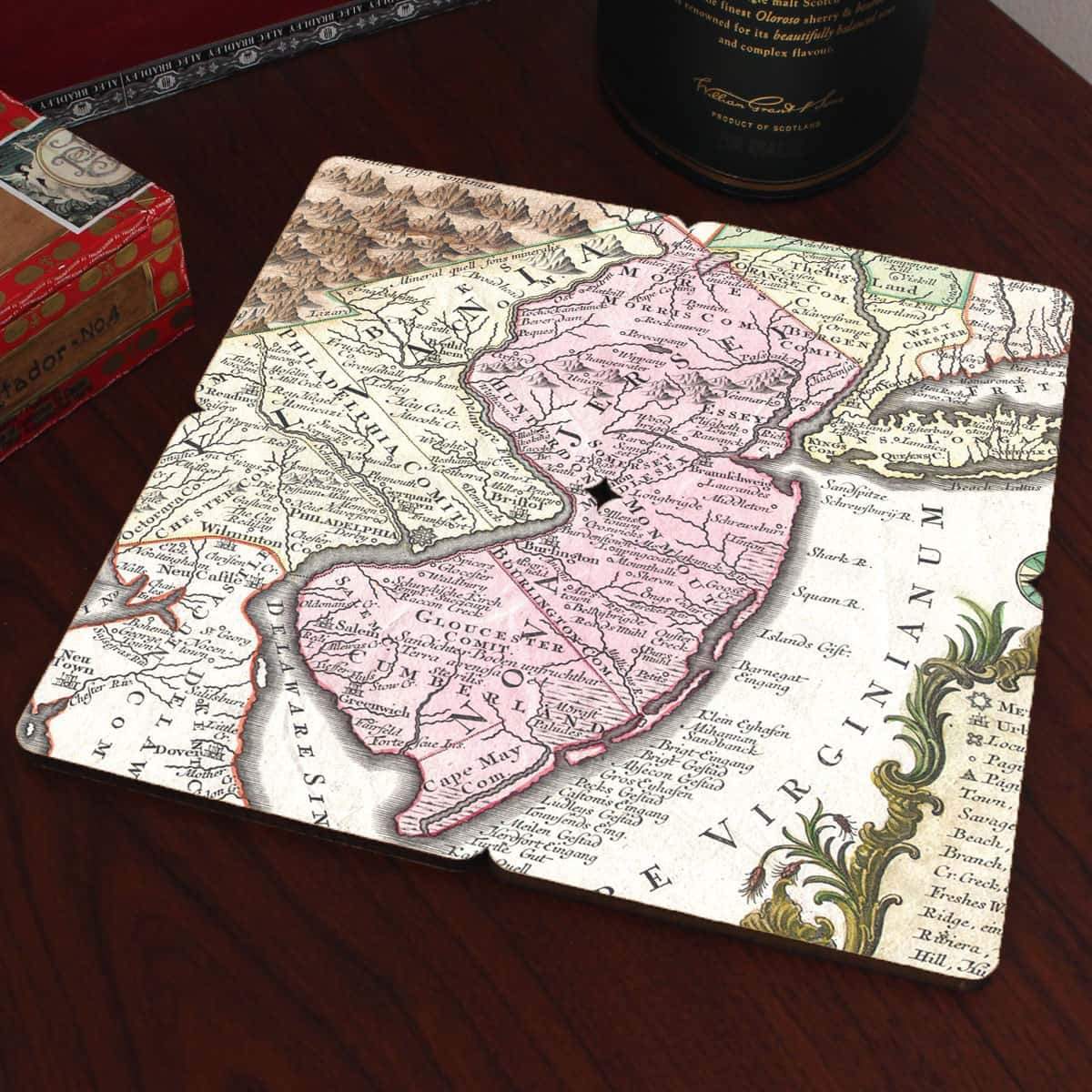 Torched Products Coasters New Jersey Old World Map Coaster (790595240053)