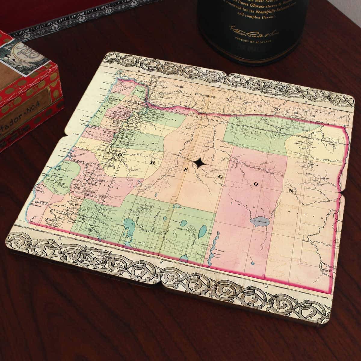 Torched Products Coasters Oregon Old World Map Coaster (790596518005)