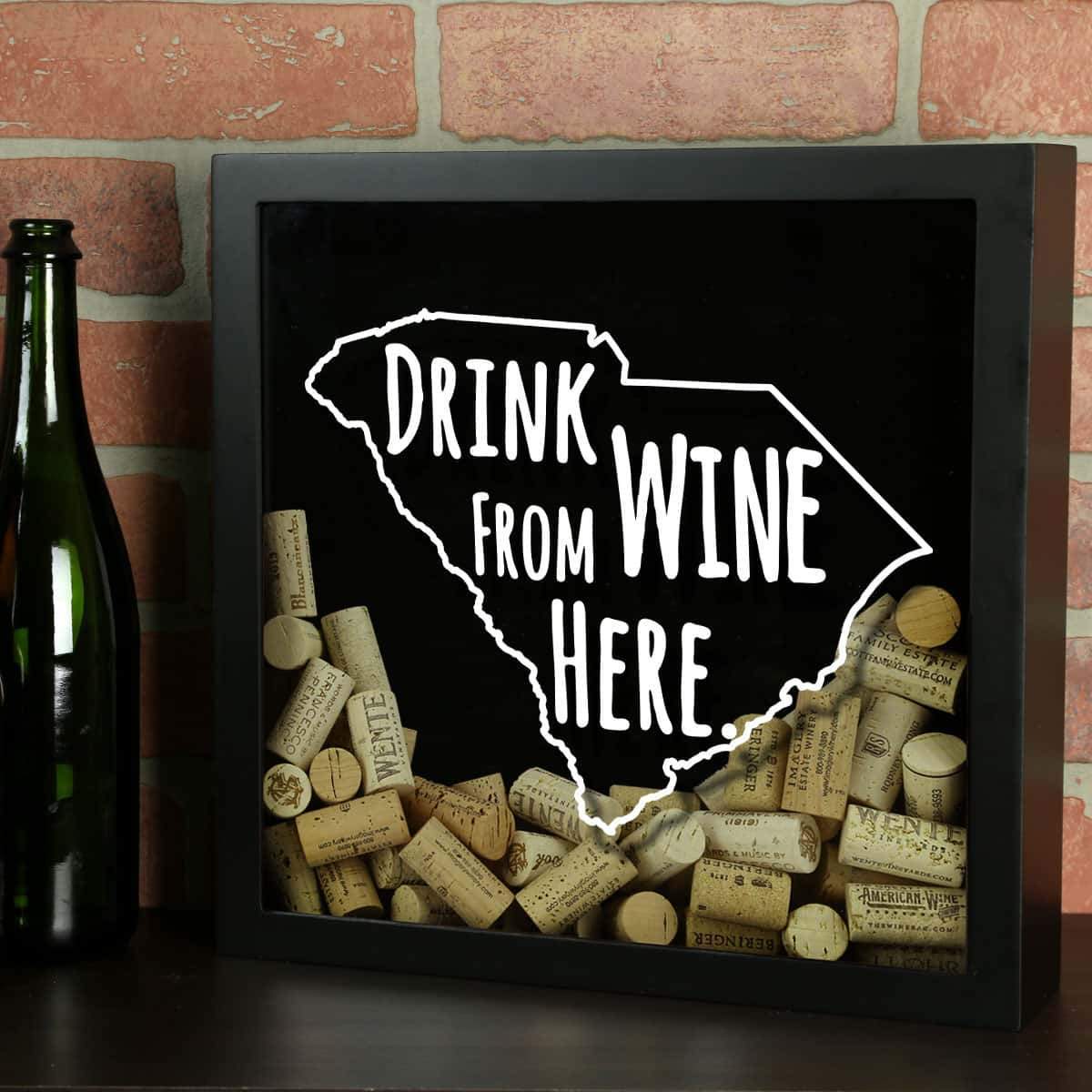 Torched Products Shadow Box Black South Carolina Drink Wine From Here Wine Cork Shadow Box (795785265269)