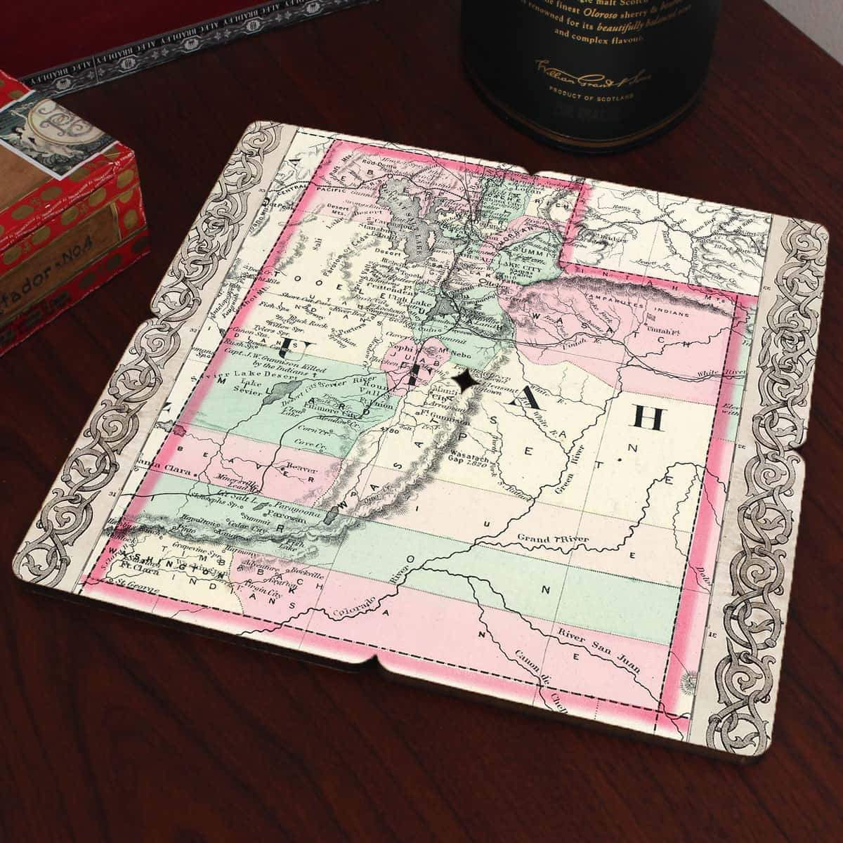 Torched Products Coasters Utah Old World Map Coaster (790603038837)