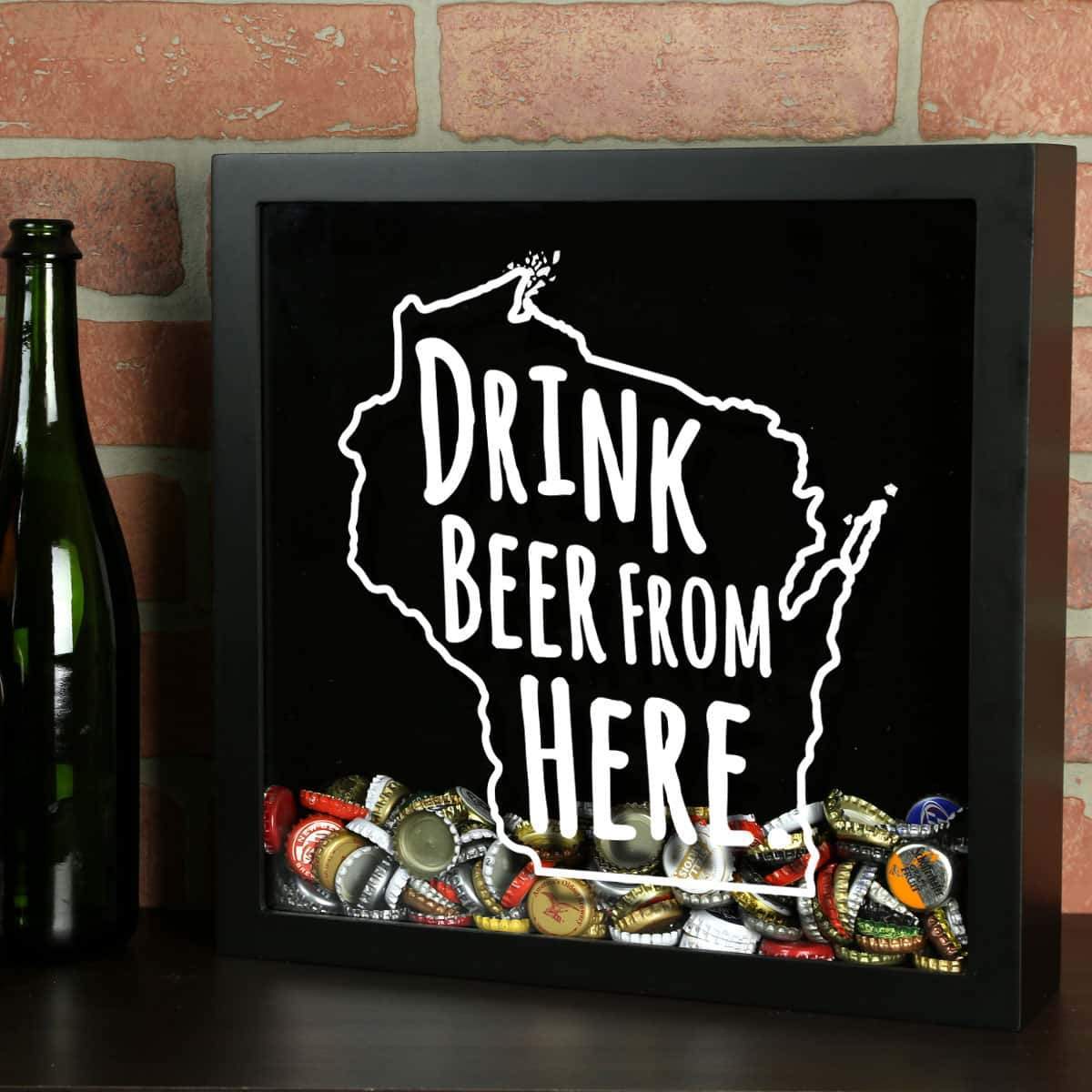 Torched Products Shadow Box Black Wisconsin Drink Beer From Here Beer Cap Shadow Box (781186007157)