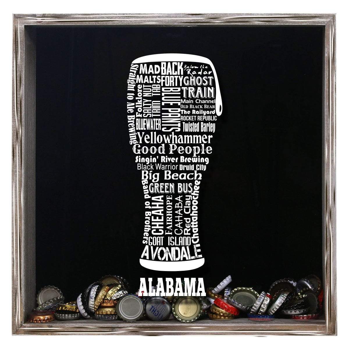Torched Products Shadow Box Gray Alabama Beer Typography Shadow Box (779427315829)
