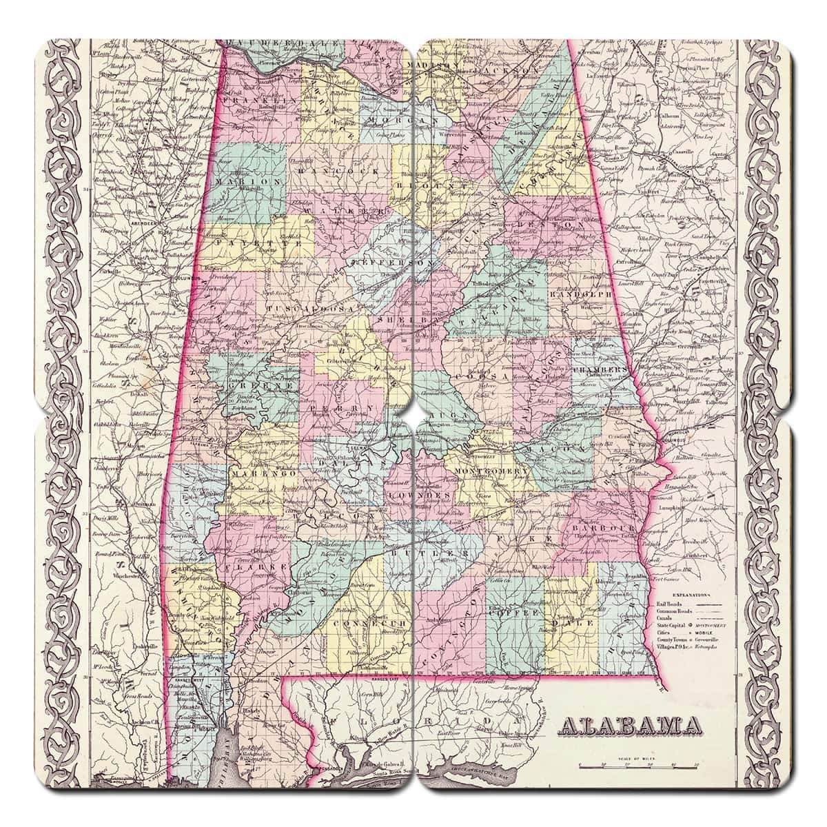 Torched Products Coasters Alabama Old World Map Coaster (790585049205)