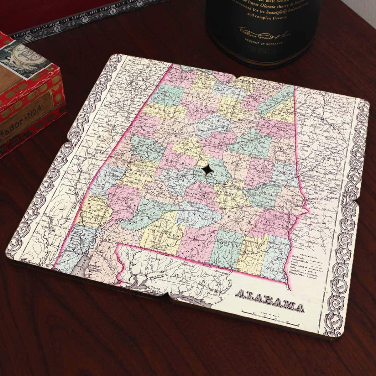 Torched Products Coasters Alabama Old World Map Coaster (790585049205)