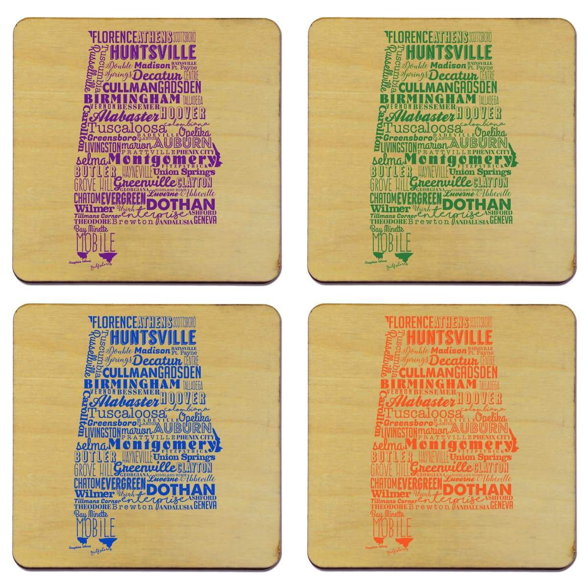 Torched Products Coasters Alabama State Typography Coaster (787773554805)