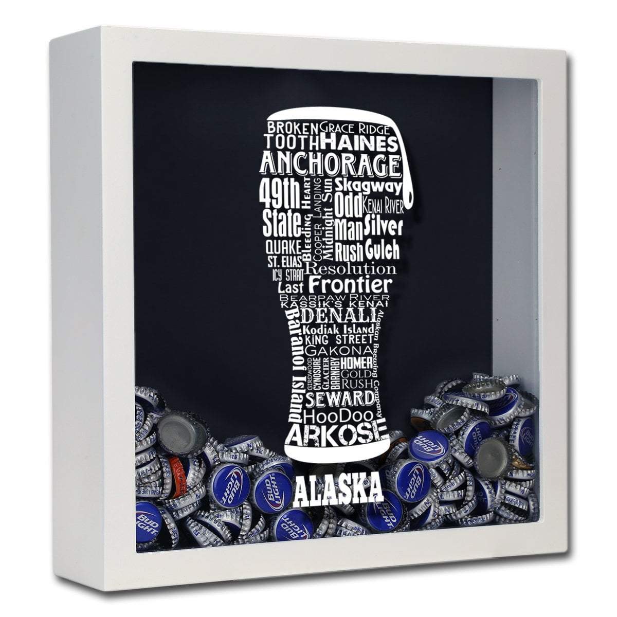 Torched Products Shadow Box White Alaska Beer Typography Shadow Box (779427446901)