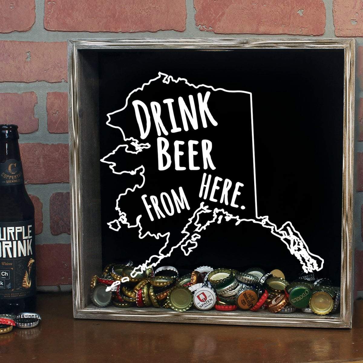 Torched Products Shadow Box Alaska Drink Beer From Here Beer Cap Shadow Box (781157990517)