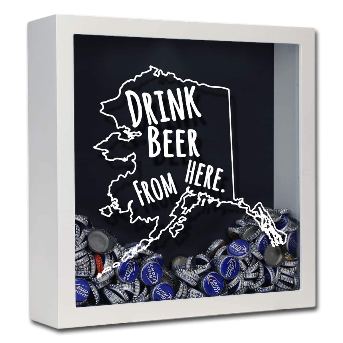 Torched Products Shadow Box White Alaska Drink Beer From Here Beer Cap Shadow Box (781157990517)