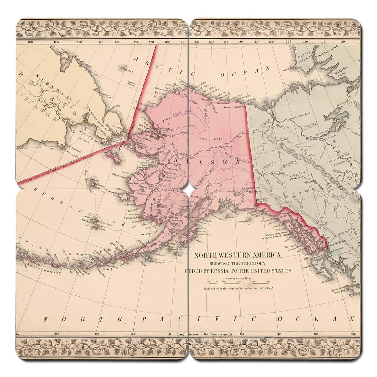 Torched Products Coasters Alaska Old World Map Coaster (790584918133)