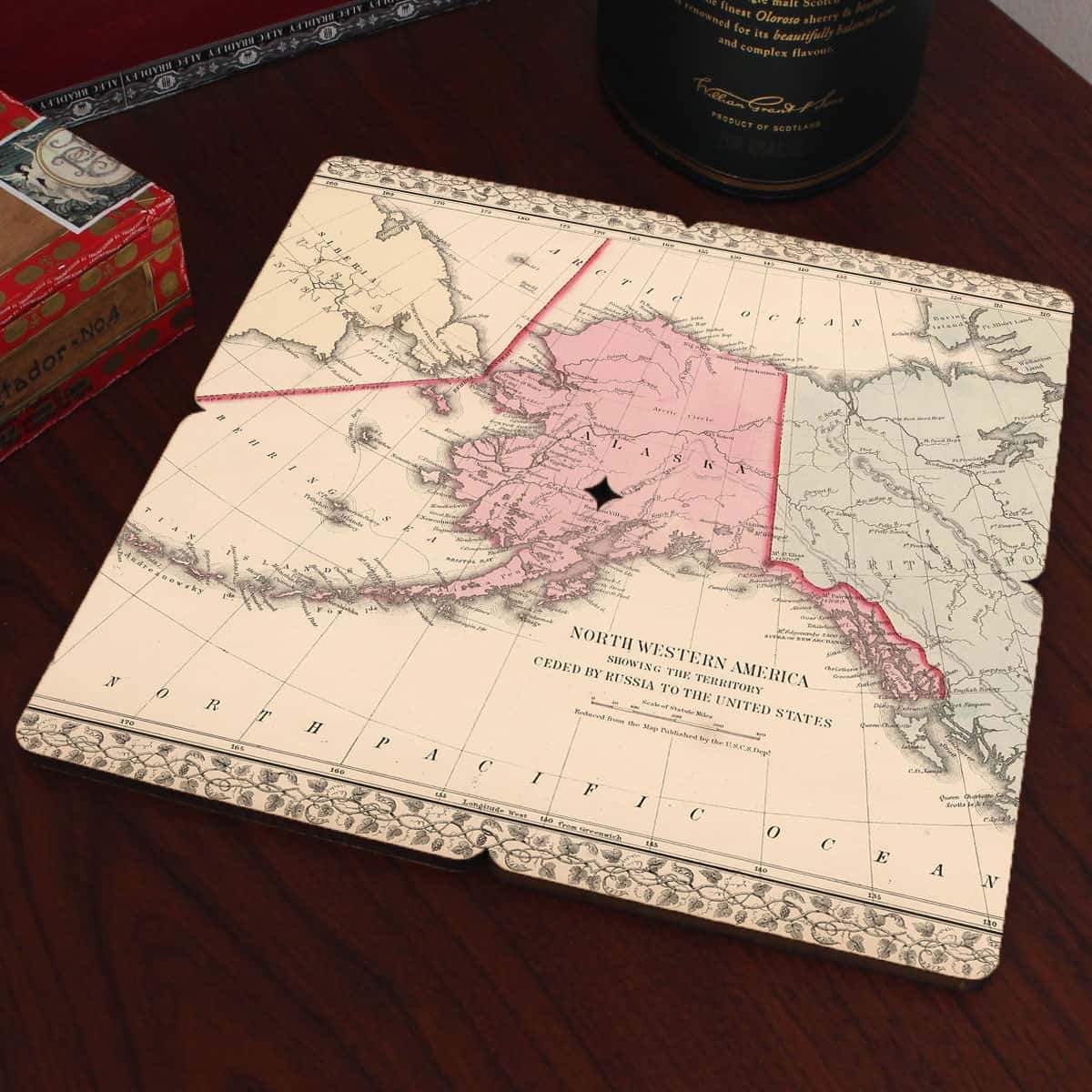 Torched Products Coasters Alaska Old World Map Coaster (790584918133)