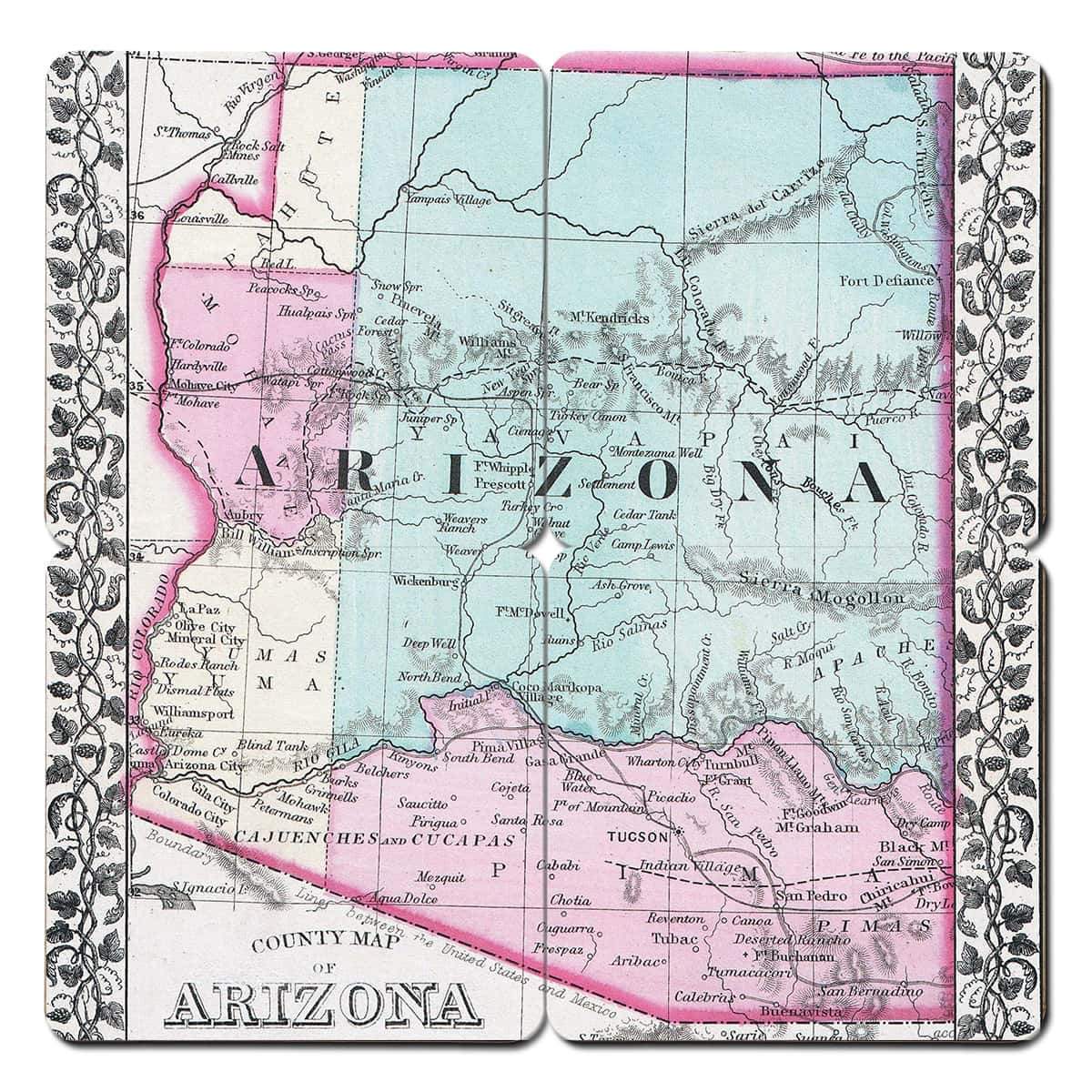 Torched Products Coasters Arizona Old World Map Coaster (790585475189)