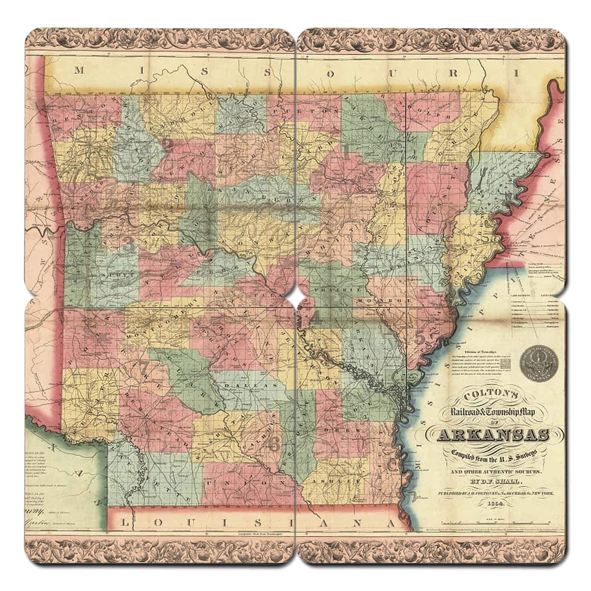 Torched Products Coasters Arkansas Old World Map Coaster (790585442421)