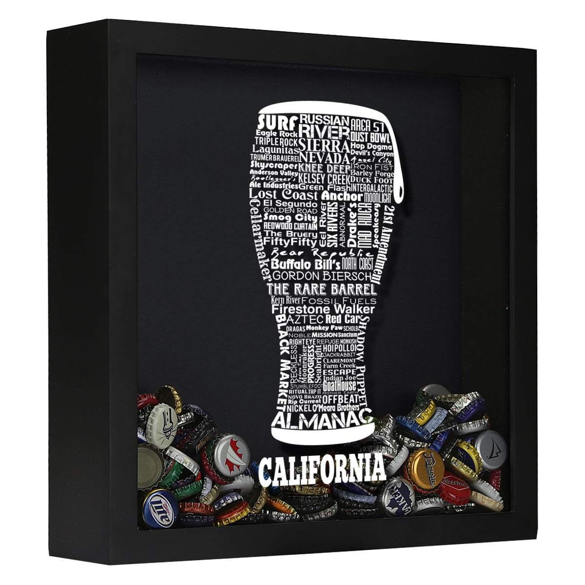 Torched Products Shadow Box Black California Beer Typography Shadow Box (779401953397)