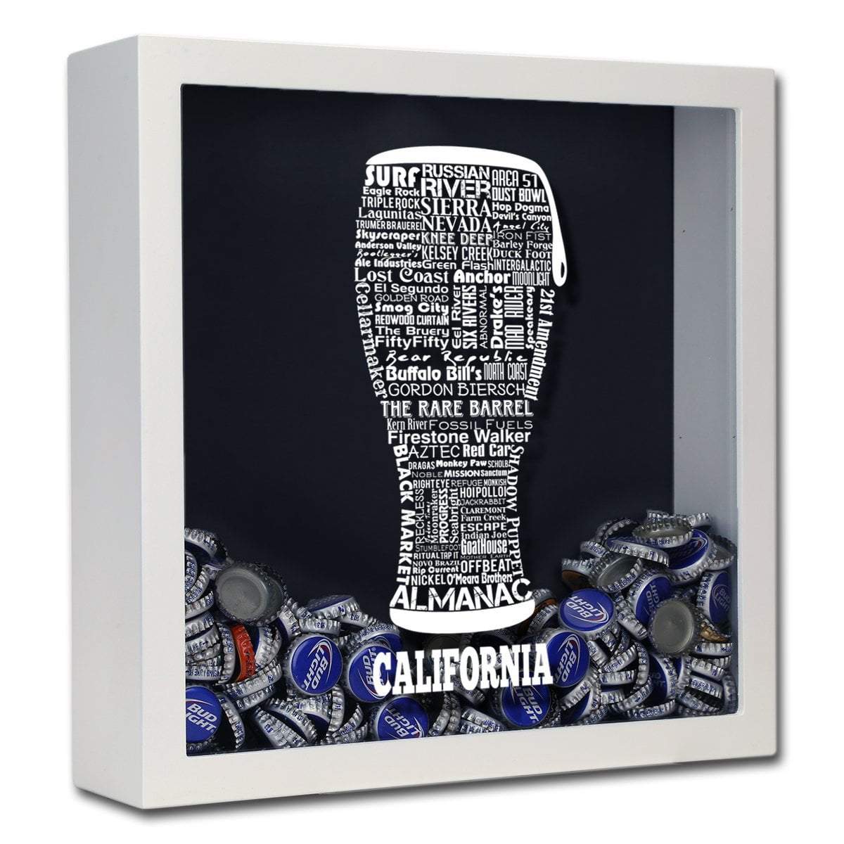 Torched Products Shadow Box White California Beer Typography Shadow Box (779401953397)