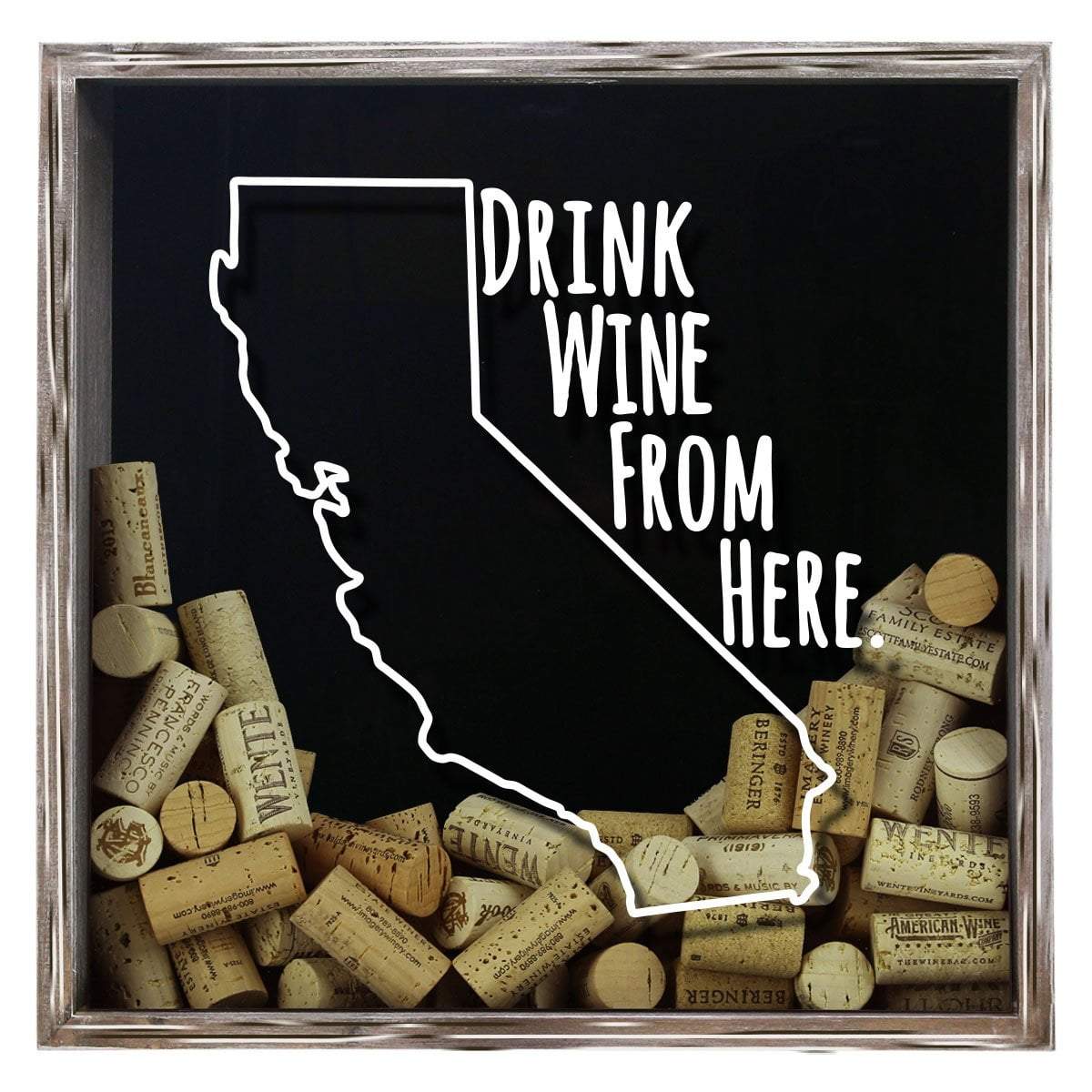 Torched Products Shadow Box Gray California Drink Wine From Here Wine Cork Shadow Box (795714125941)