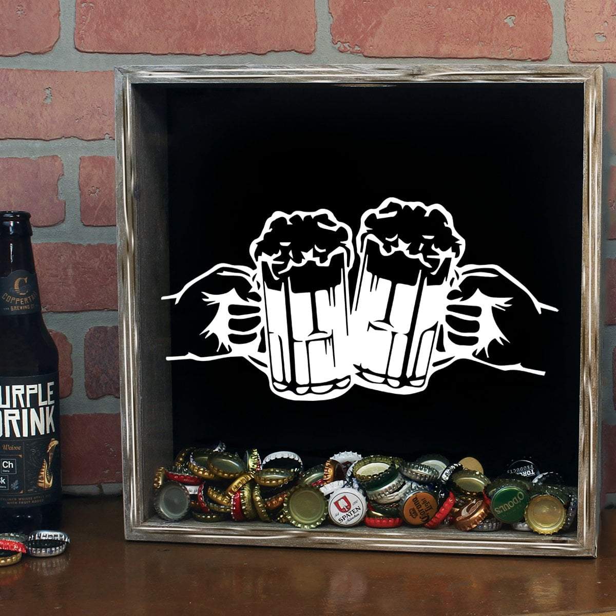 Torched Products Shadow Box Gray Cheers Beer Cap Shadow Box (778764222581)