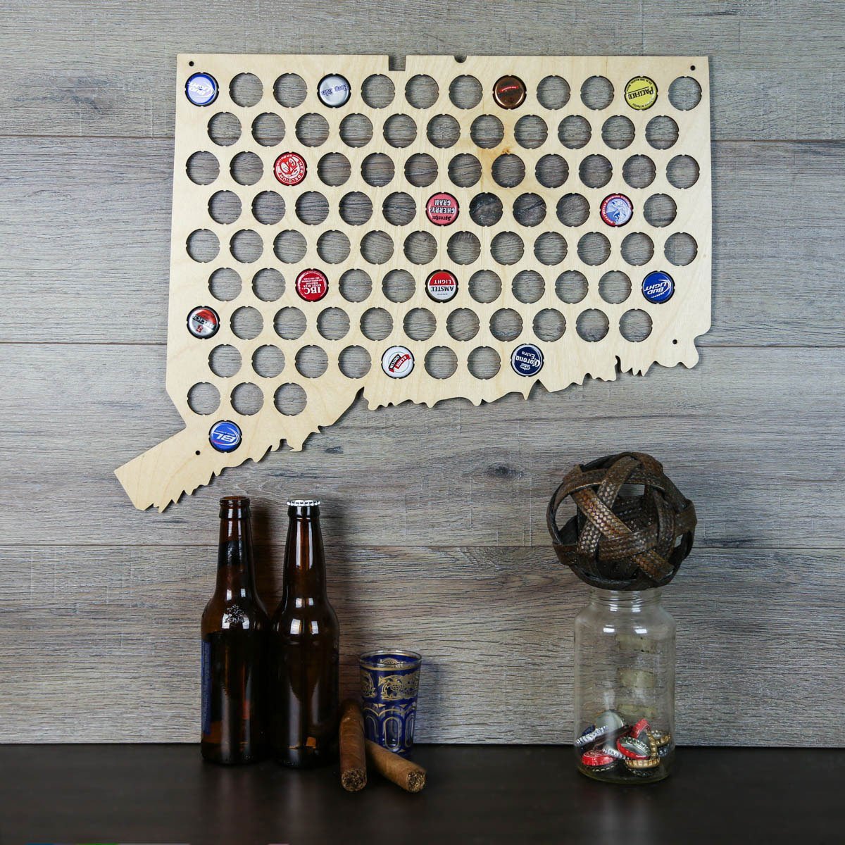 Torched Products Beer Bottle Cap Holder Connecticut Beer Cap Map (777533161589)