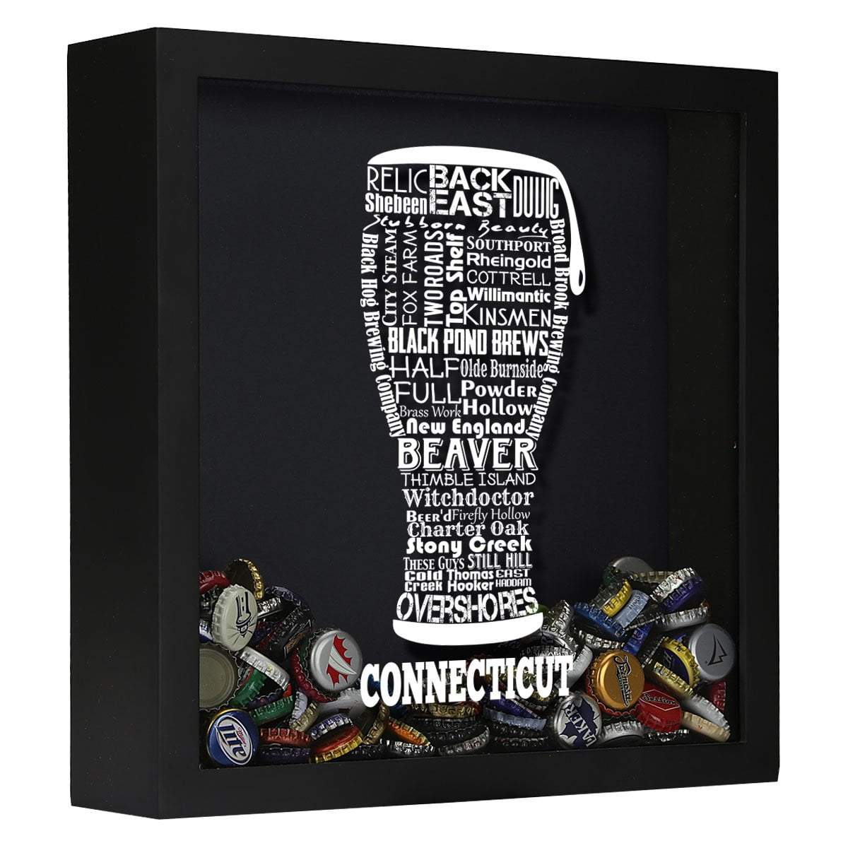 Torched Products Shadow Box Black Connecticut Beer Typography Shadow Box (779423088757)