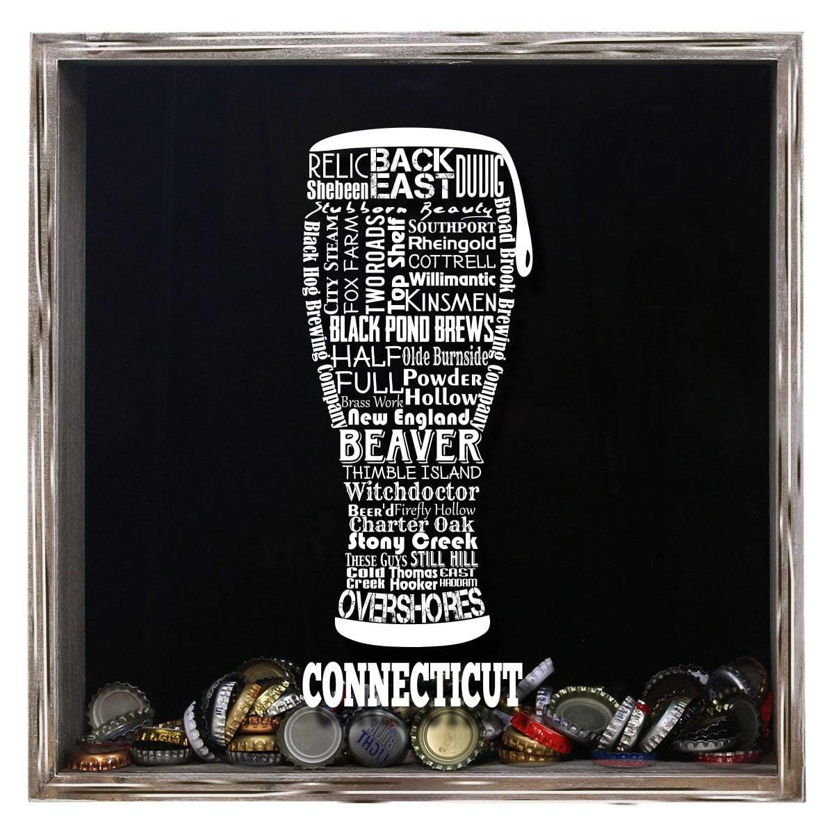 Torched Products Shadow Box Gray Connecticut Beer Typography Shadow Box (779423088757)