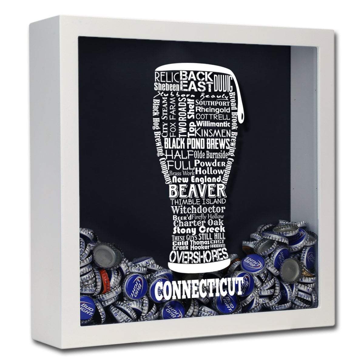 Torched Products Shadow Box White Connecticut Beer Typography Shadow Box (779423088757)
