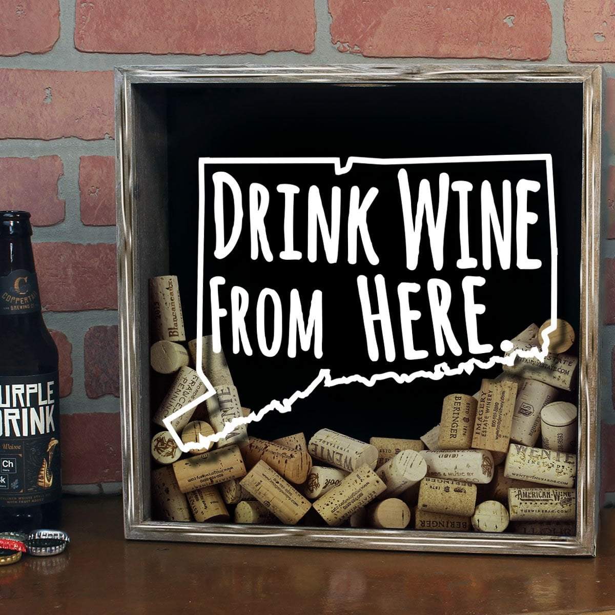 Torched Products Shadow Box Connecticut Drink Wine From Here Wine Cork Shadow Box (795718418549)