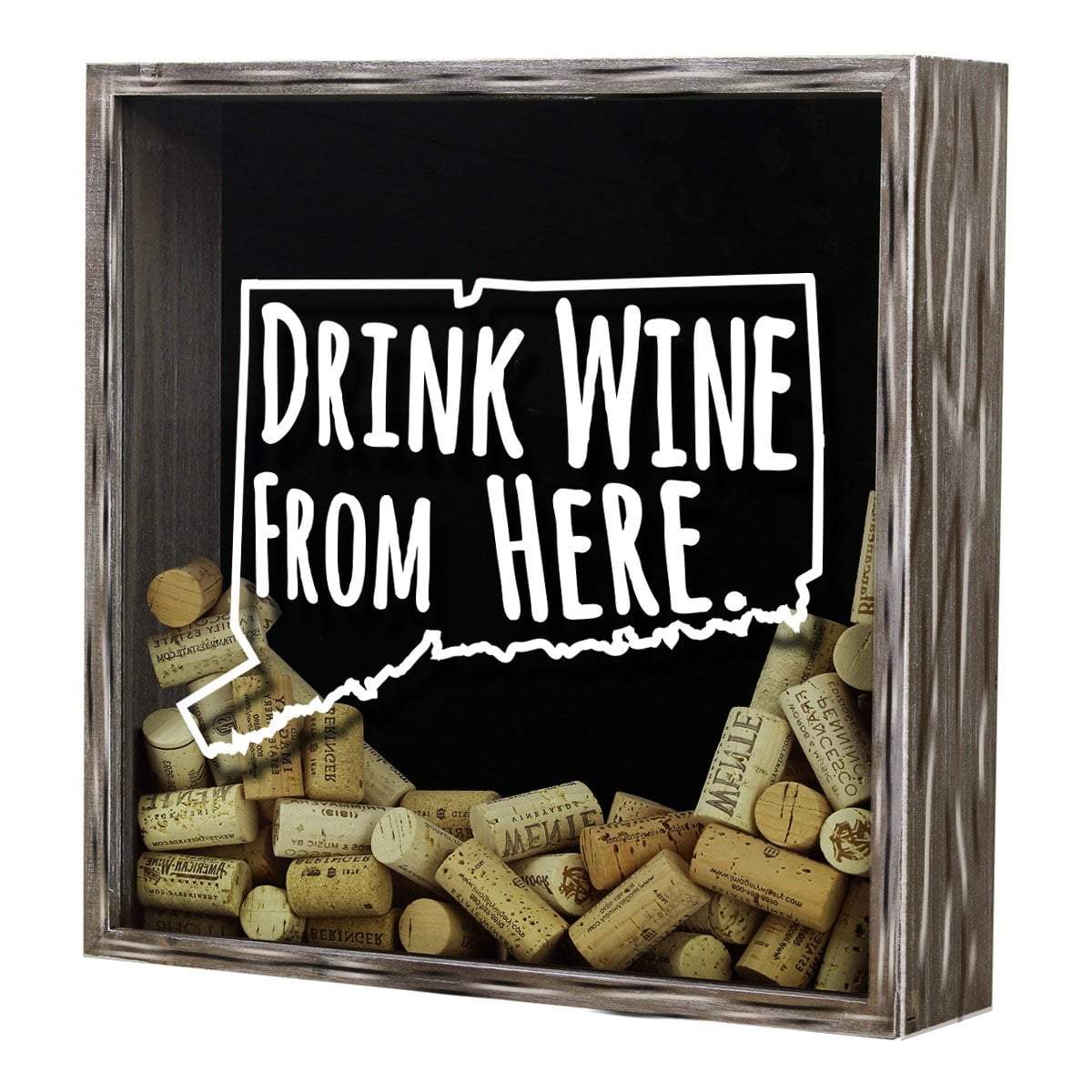 Torched Products Shadow Box Connecticut Drink Wine From Here Wine Cork Shadow Box (795718418549)