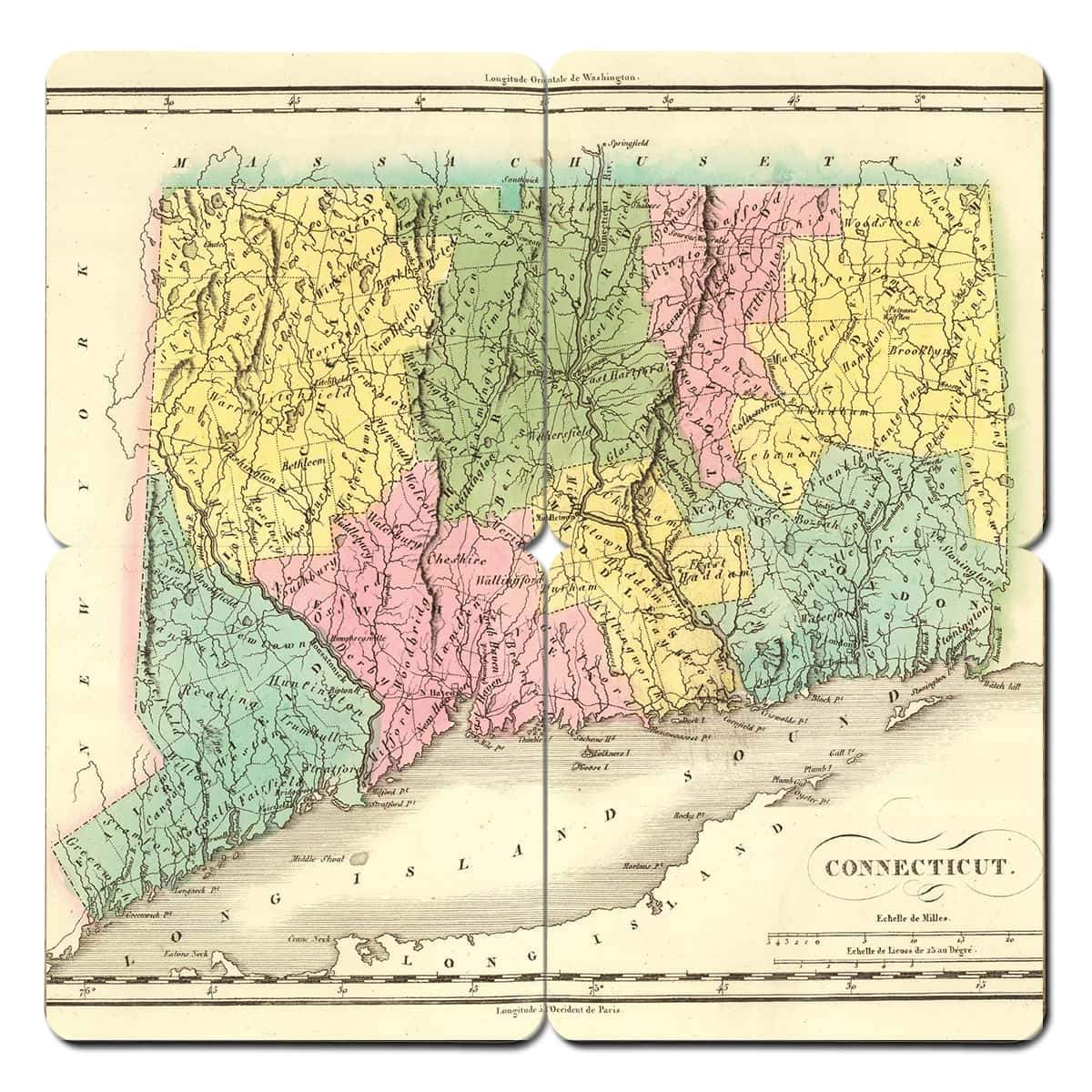 Torched Products Coasters Connecticut Old World Map Coaster (790587605109)
