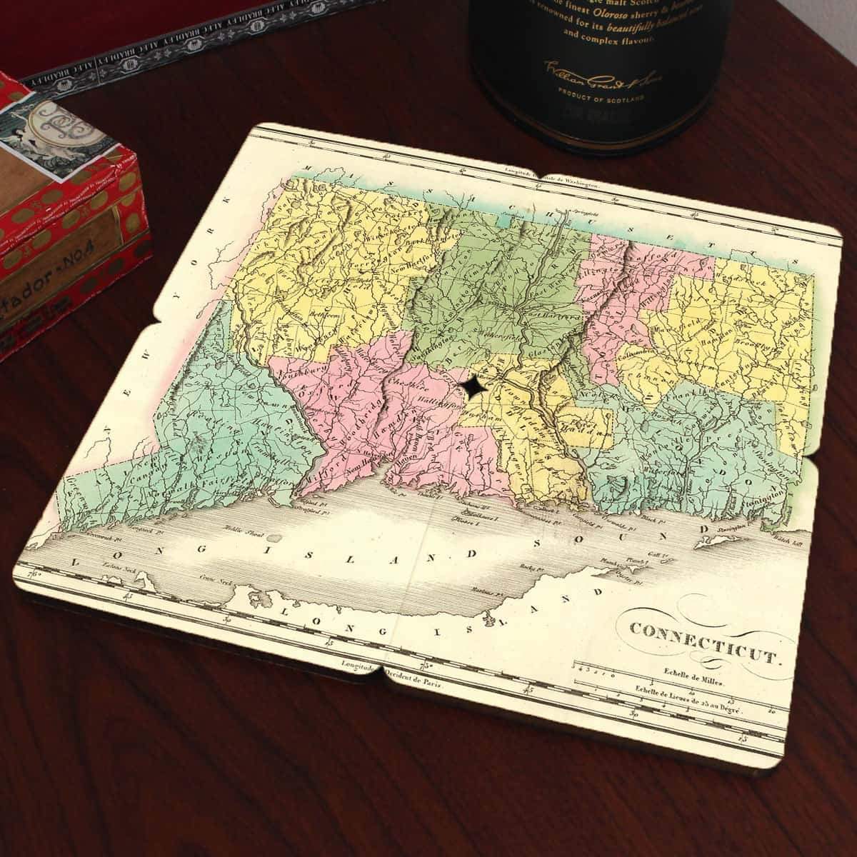 Torched Products Coasters Connecticut Old World Map Coaster (790587605109)