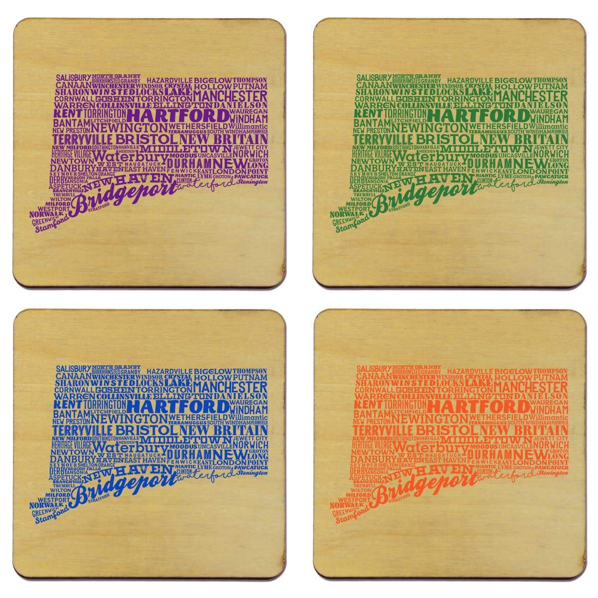Torched Products Coasters Connecticut State Typography Coaster (787809042549)