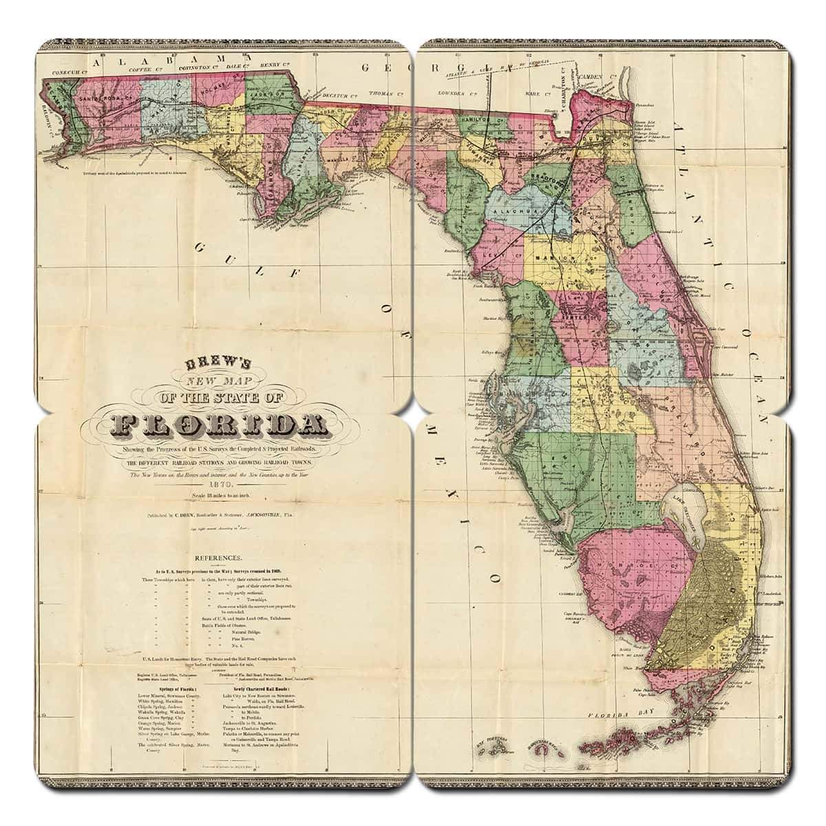 Torched Products Coasters Florida Old World Map Coaster