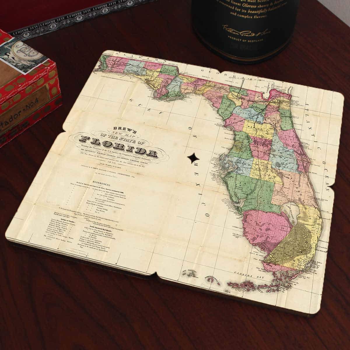 Torched Products Coasters Florida Old World Map Coaster