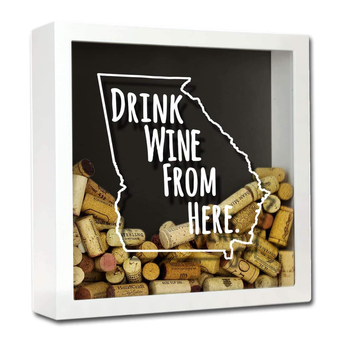 Torched Products Shadow Box White Georgia Drink Wine From Here Wine Cork Shadow Box (795724611701)