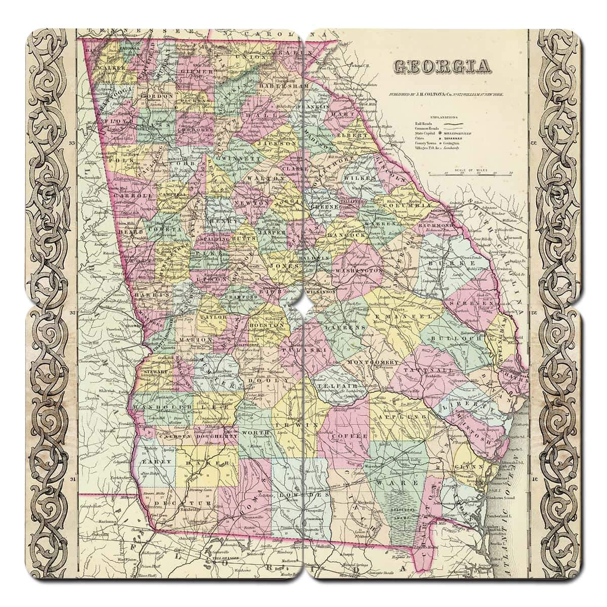 Torched Products Coasters Georgia Old World Map Coaster (790591373429)