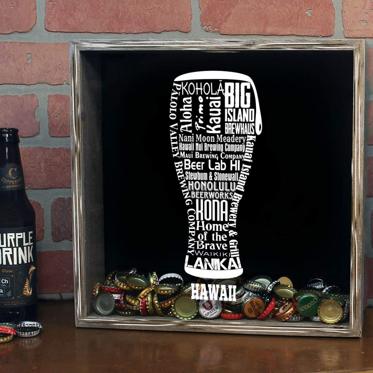 Torched Products Shadow Box Hawaii Beer Typography Shadow Box (779378786421)
