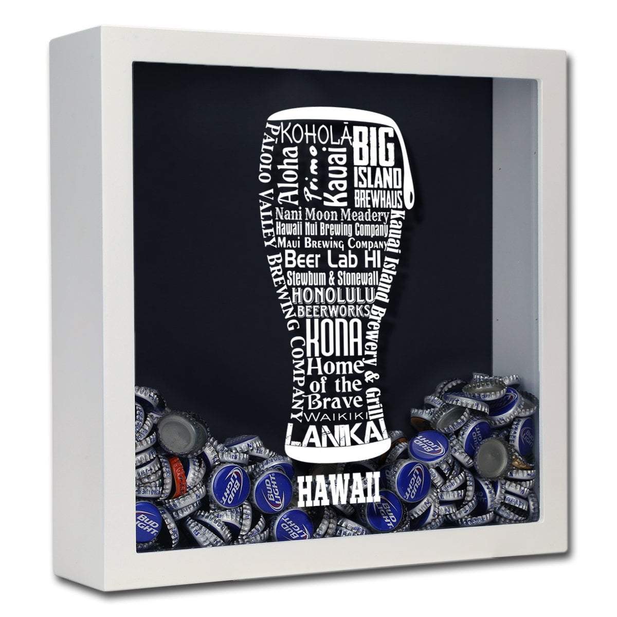 Torched Products Shadow Box White Hawaii Beer Typography Shadow Box (779378786421)