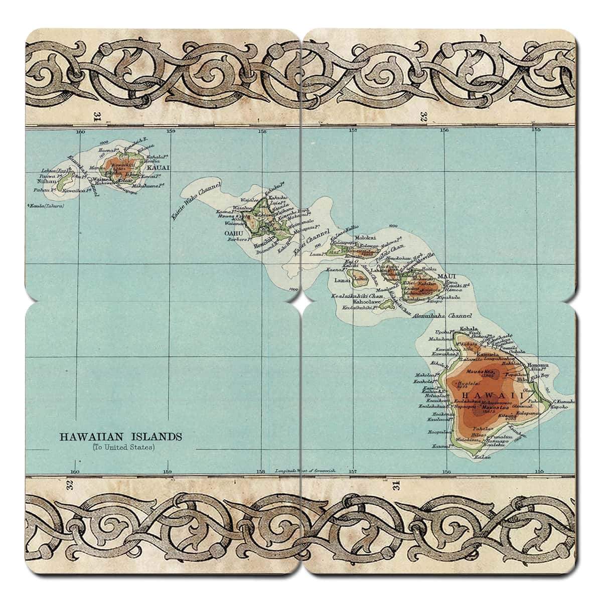 Torched Products Coasters Hawaii Old World Map Coaster (790591406197)