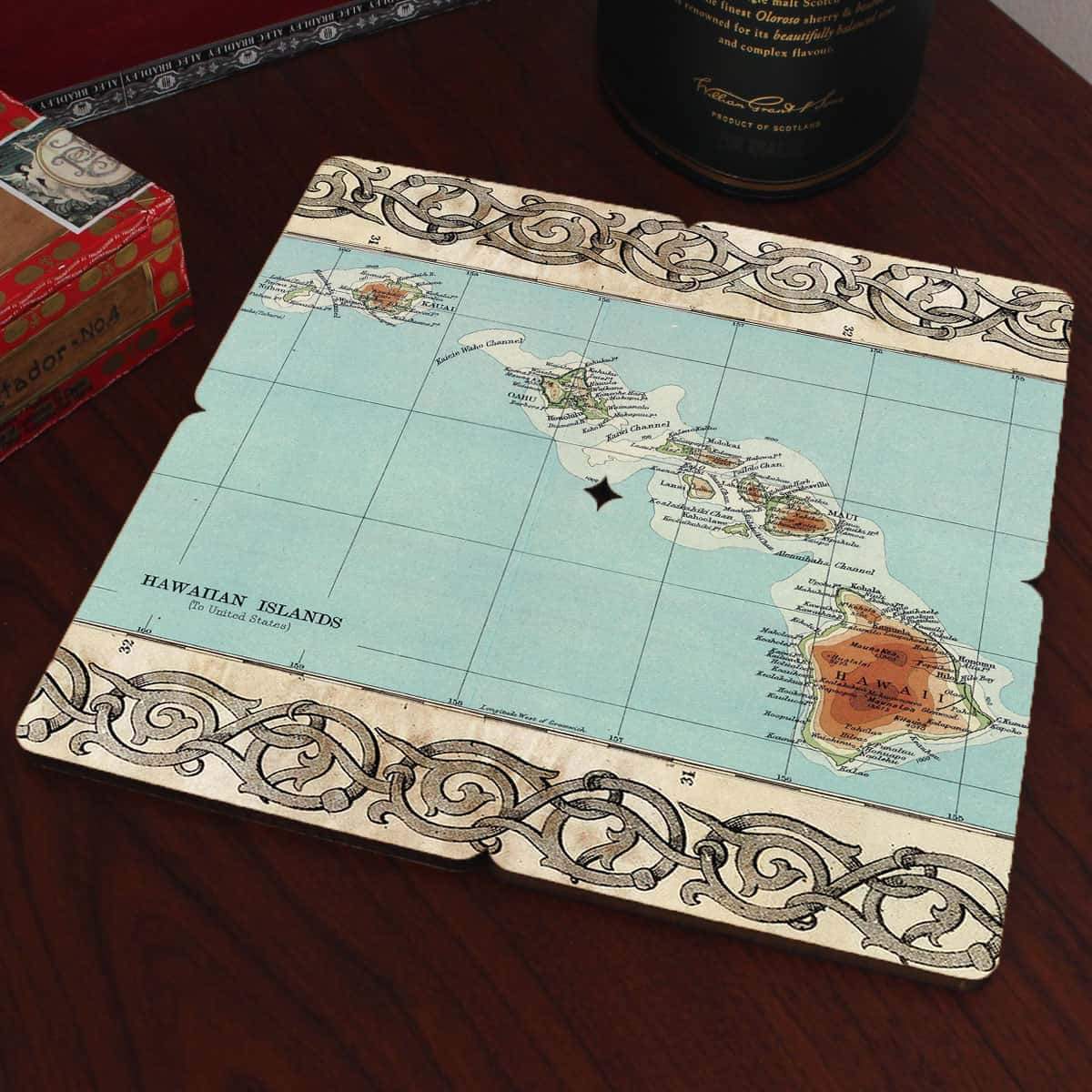 Torched Products Coasters Hawaii Old World Map Coaster (790591406197)