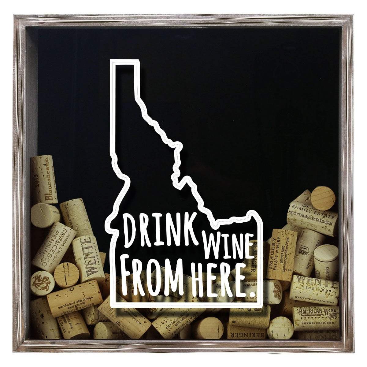 Torched Products Shadow Box Gray Idaho Drink Wine From Here Wine Cork Shadow Box (795731296373)