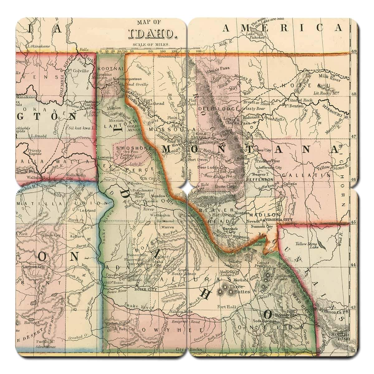 Torched Products Coasters Idaho Old World Map Coaster (790592258165)
