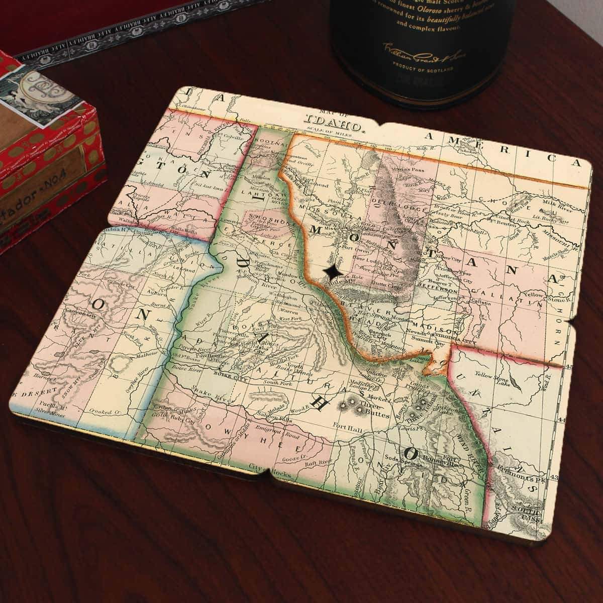 Torched Products Coasters Idaho Old World Map Coaster (790592258165)