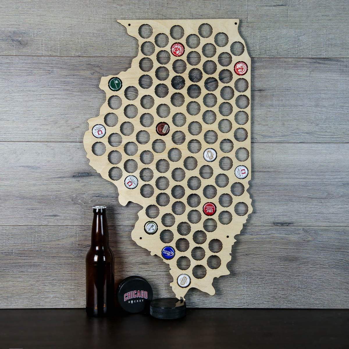 Torched Products Beer Bottle Cap Holder Illinois Beer Cap Map (777553510517)