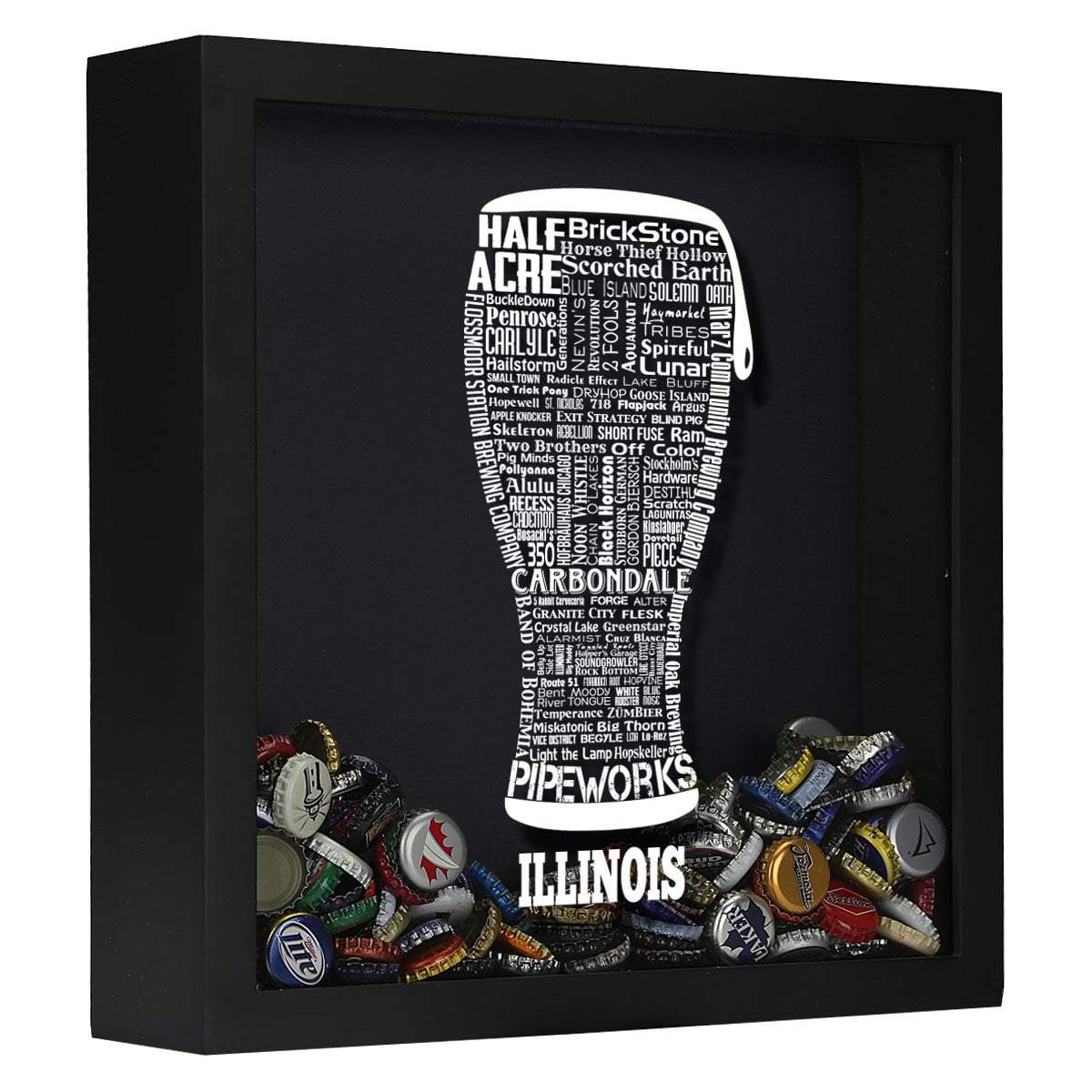 Torched Products Shadow Box Black Illinois Beer Typography Shadow Box (779424432245)