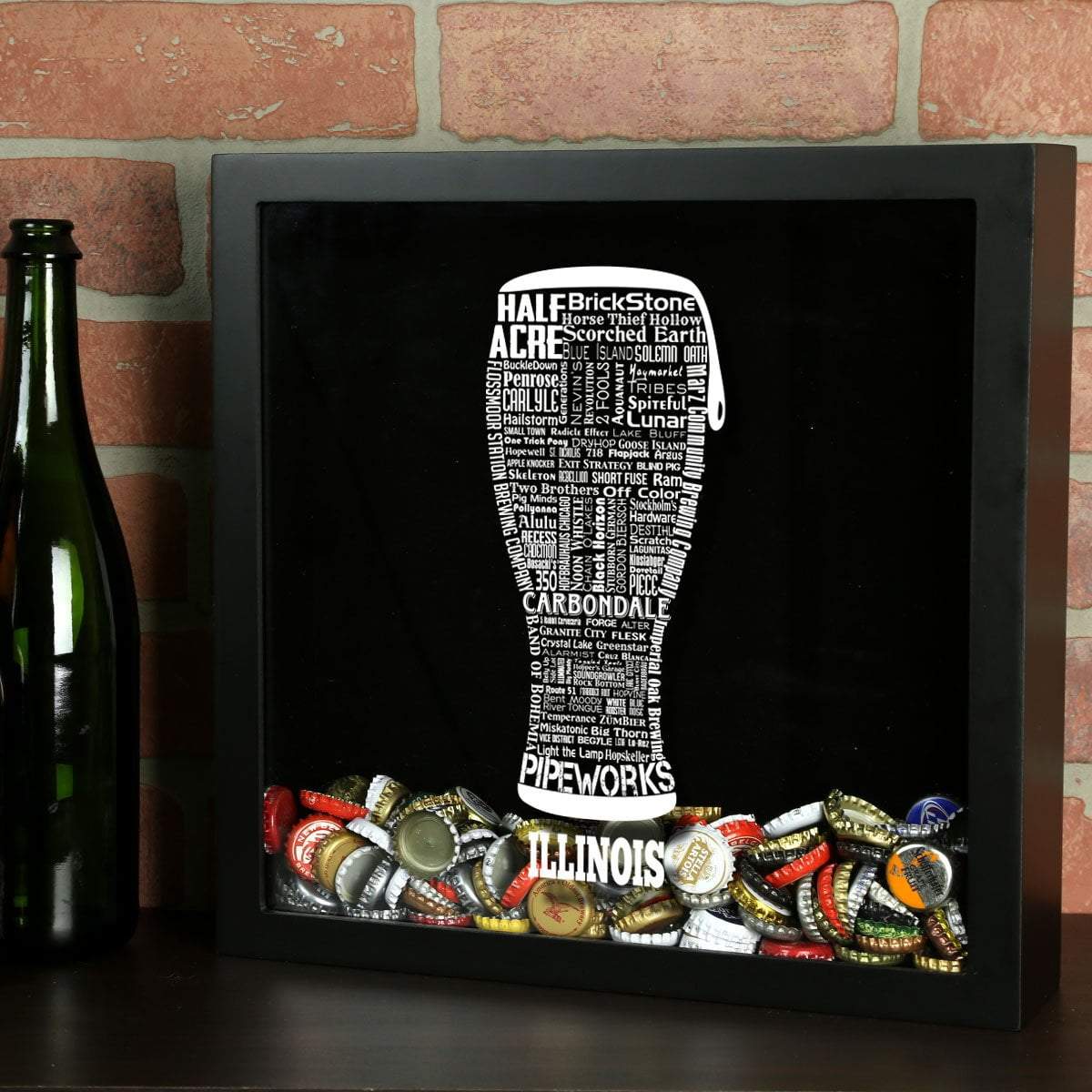 Torched Products Shadow Box Black Illinois Beer Typography Shadow Box (779424432245)
